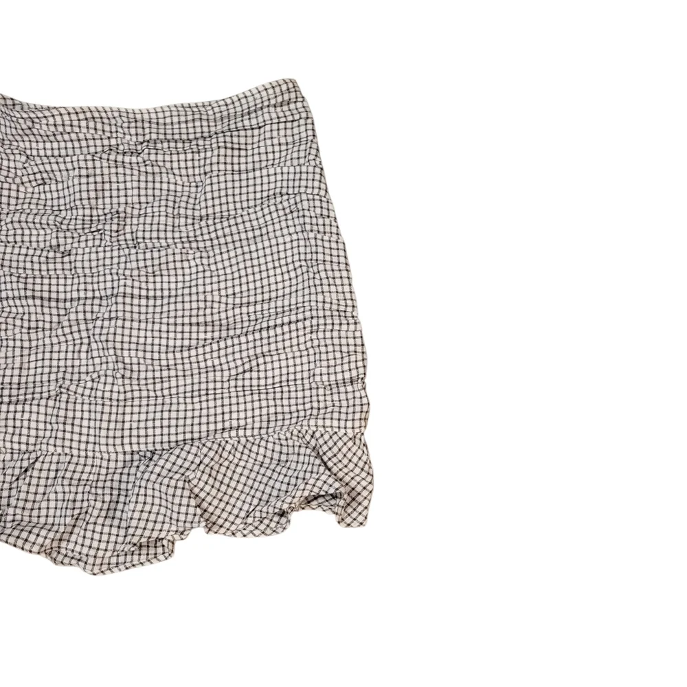 Abercrombie White Black Check Linen Blend Mini Skirt